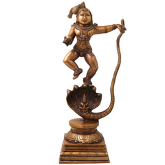 Brass Kalinga Nartana Bala Krishna Idol, Handcrafted Chola Laddu Gopal Naag Murti for Pooja, Decor & Gifting, Gold, 19 Inch, 1 Piece