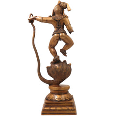 Brass Kalinga Nartana Bala Krishna Idol, Handcrafted Chola Laddu Gopal Naag Murti for Pooja, Decor & Gifting, Gold, 19 Inch, 1 Piece
