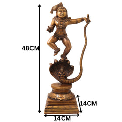 Brass Kalinga Nartana Bala Krishna Idol, Handcrafted Chola Laddu Gopal Naag Murti for Pooja, Decor & Gifting, Gold, 19 Inch, 1 Piece