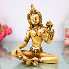 Brass Maa Tara Mahavidya Idol, Handcrafted Traditional Chola Murti for Pooja, Spiritual Decor & Gifting, Gold, 6.5 Inch, 1 Piece