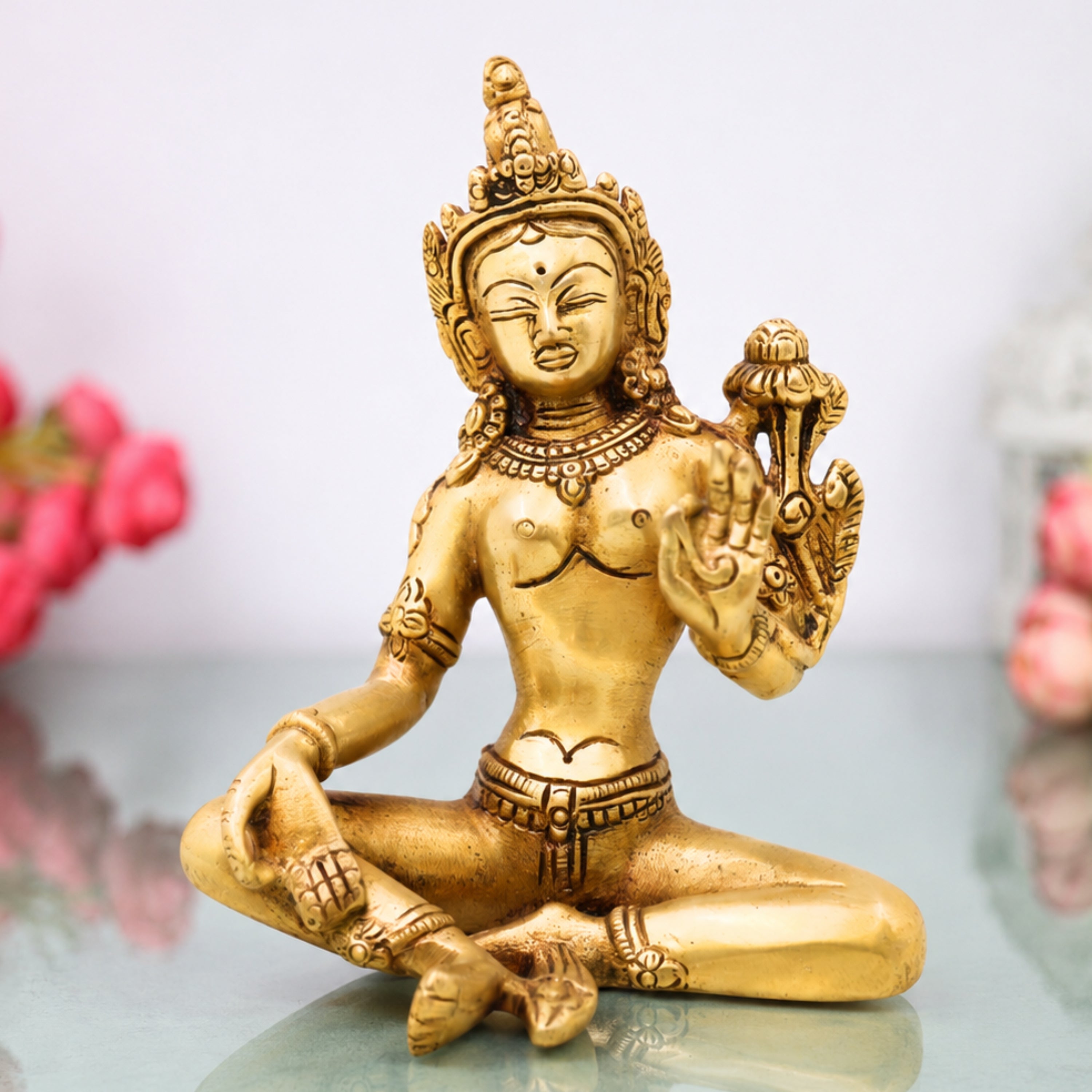 Brass Maa Tara Mahavidya Idol, Handcrafted Traditional Chola Murti for Pooja, Spiritual Decor & Gifting, Gold, 6.5 Inch, 1 Piece