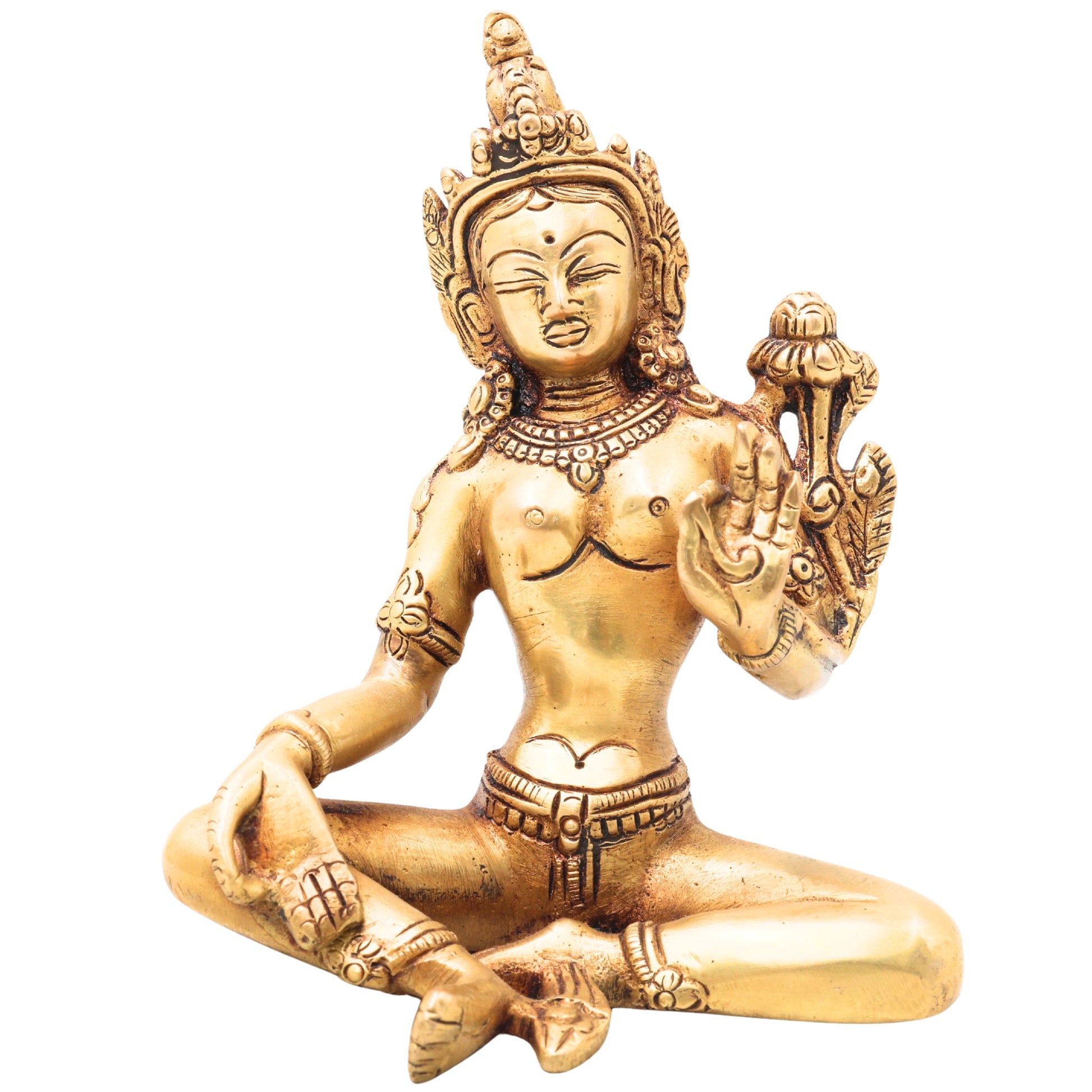 Brass Maa Tara Mahavidya Idol, Handcrafted Traditional Chola Murti for Pooja, Spiritual Decor & Gifting, Gold, 6.5 Inch, 1 Piece