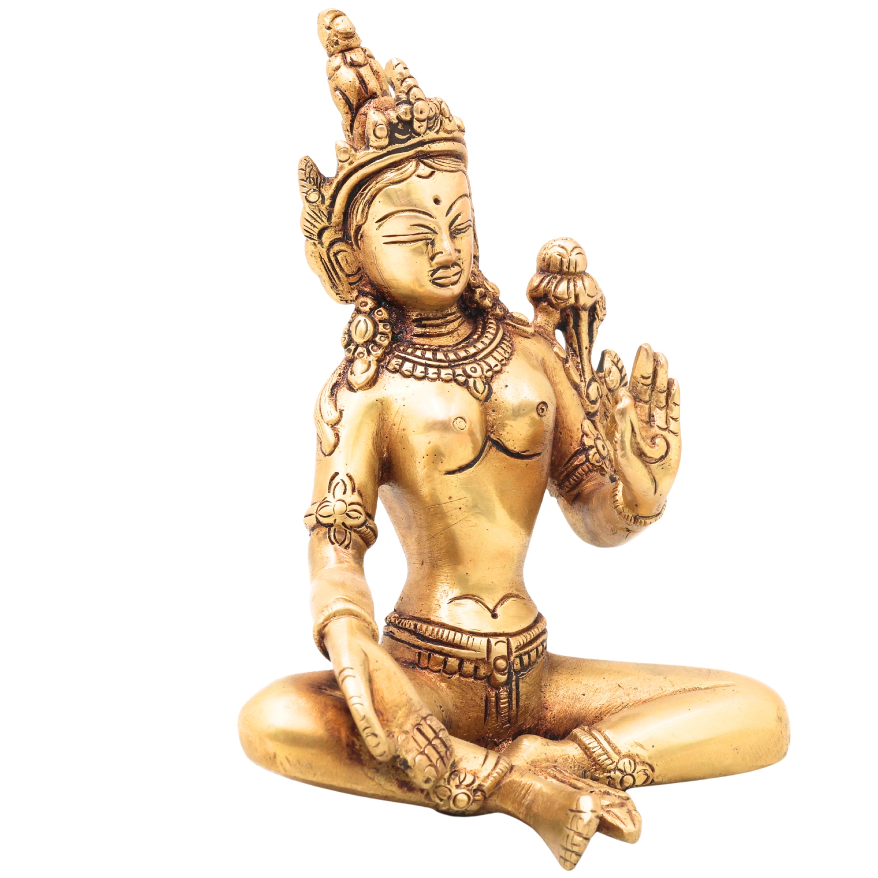 Brass Maa Tara Mahavidya Idol, Handcrafted Traditional Chola Murti for Pooja, Spiritual Decor & Gifting, Gold, 6.5 Inch, 1 Piece