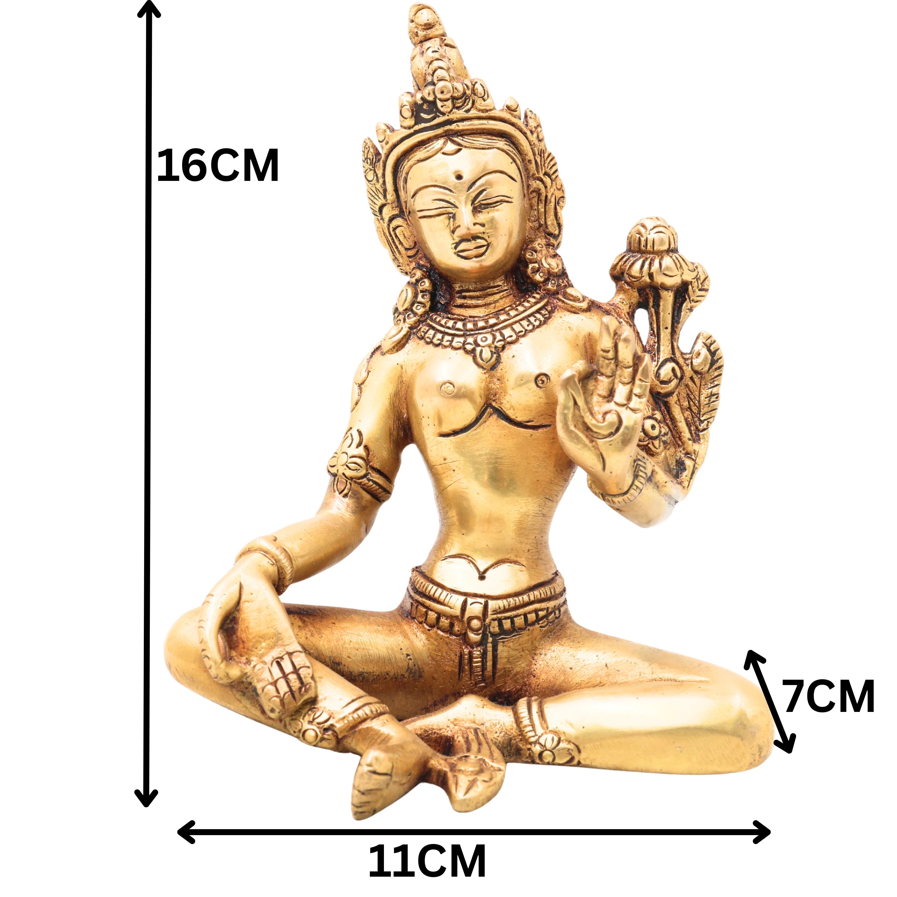 Brass Maa Tara Mahavidya Idol, Handcrafted Traditional Chola Murti for Pooja, Spiritual Decor & Gifting, Gold, 6.5 Inch, 1 Piece