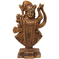 Brass Shrinathji Idol Murti Handcrafted Traditional Thakurji Govardhandhari Sculpture for Pooja Decor Gifting, Gold, 5 Inch, 1 Piece