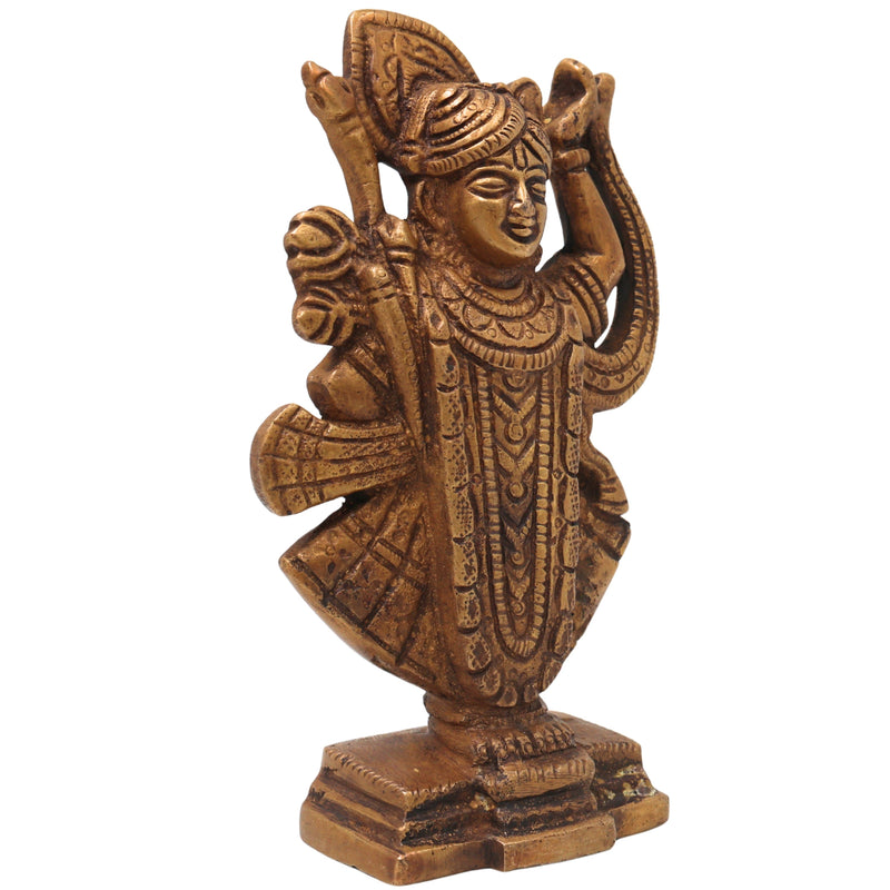 Brass Shrinathji Idol Murti Handcrafted Traditional Thakurji Govardhandhari Sculpture for Pooja Decor Gifting, Gold, 5 Inch, 1 Piece