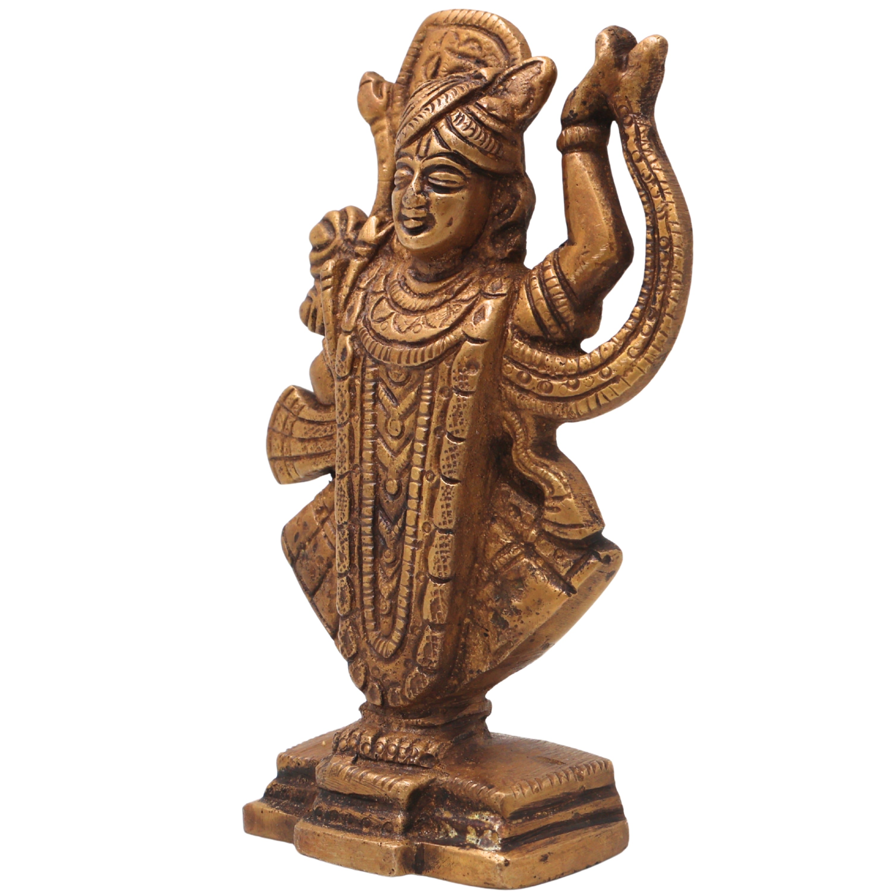 Brass Shrinathji Idol Murti Handcrafted Traditional Thakurji Govardhandhari Sculpture for Pooja Decor Gifting, Gold, 5 Inch, 1 Piece