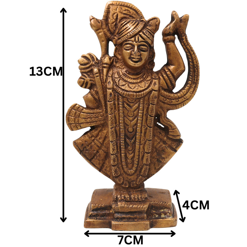 Brass Shrinathji Idol Murti Handcrafted Traditional Thakurji Govardhandhari Sculpture for Pooja Decor Gifting, Gold, 5 Inch, 1 Piece