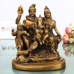 Brass Shiva Parivar Idol, Uma Maheshwara Somaskanda Murti, Handcrafted Chola Art Pooja Decor Gift Statue, Gold, 6.5 Inch, 1 Piece