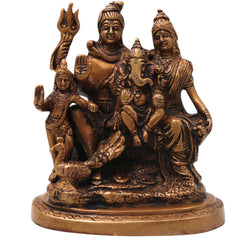 Brass Shiva Parivar Idol, Uma Maheshwara Somaskanda Murti, Handcrafted Chola Art Pooja Decor Gift Statue, Gold, 6.5 Inch, 1 Piece