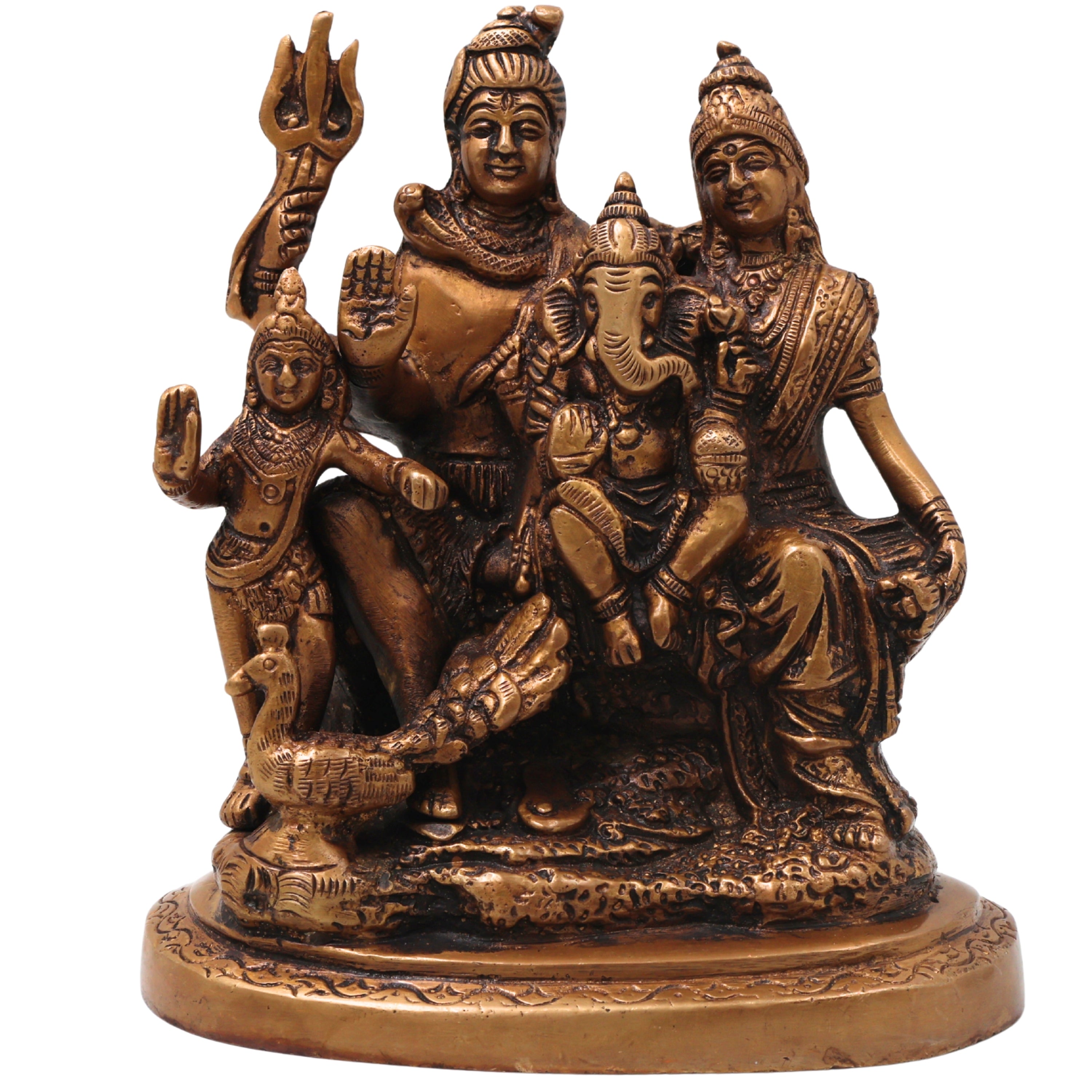 Brass Shiva Parivar Idol, Uma Maheshwara Somaskanda Murti, Handcrafted Chola Art Pooja Decor Gift Statue, Gold, 6.5 Inch, 1 Piece