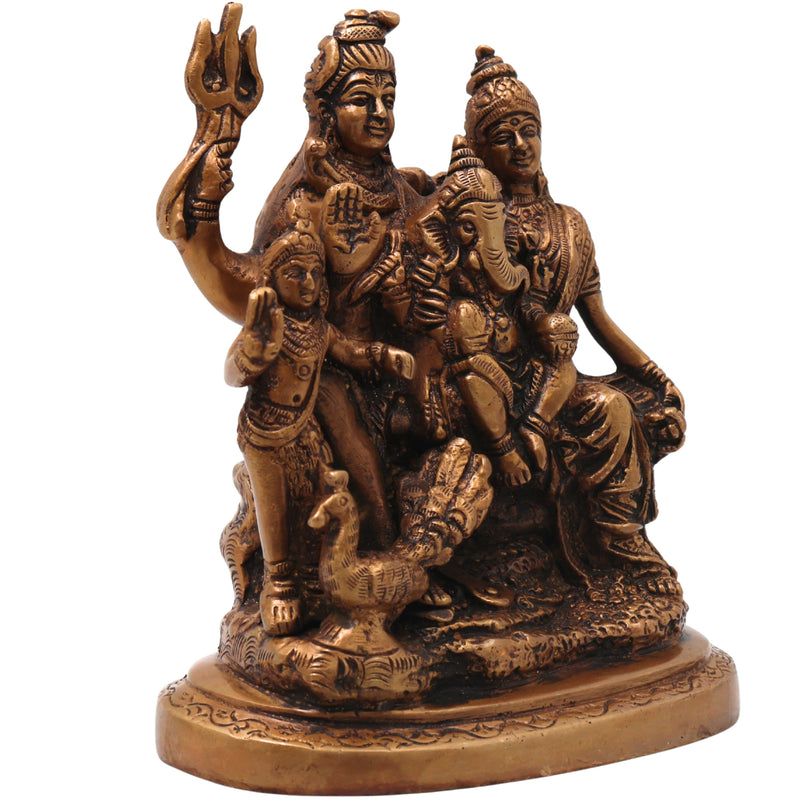 Brass Shiva Parivar Idol, Uma Maheshwara Somaskanda Murti, Handcrafted Chola Art Pooja Decor Gift Statue, Gold, 6.5 Inch, 1 Piece