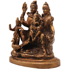 Brass Shiva Parivar Idol, Uma Maheshwara Somaskanda Murti, Handcrafted Chola Art Pooja Decor Gift Statue, Gold, 6.5 Inch, 1 Piece