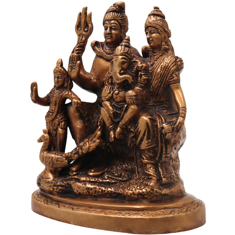 Brass Shiva Parivar Idol, Uma Maheshwara Somaskanda Murti, Handcrafted Chola Art Pooja Decor Gift Statue, Gold, 6.5 Inch, 1 Piece