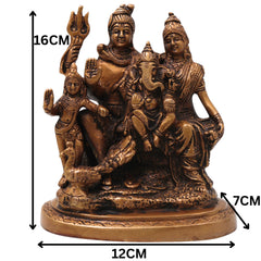Brass Shiva Parivar Idol, Uma Maheshwara Somaskanda Murti, Handcrafted Chola Art Pooja Decor Gift Statue, Gold, 6.5 Inch, 1 Piece