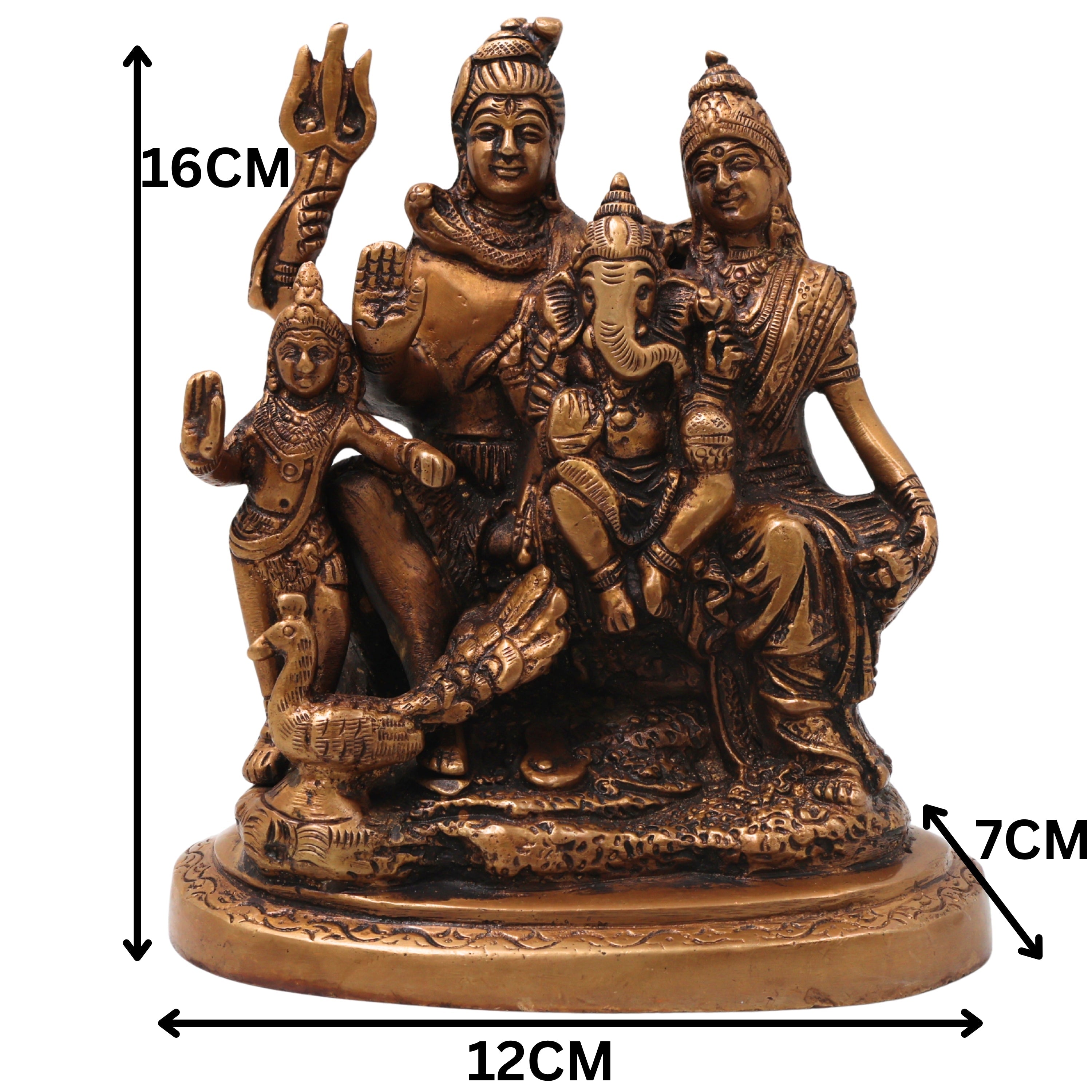 Brass Shiva Parivar Idol, Uma Maheshwara Somaskanda Murti, Handcrafted Chola Art Pooja Decor Gift Statue, Gold, 6.5 Inch, 1 Piece