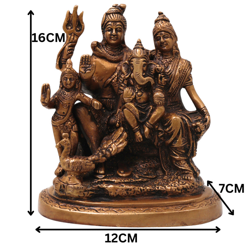 Brass Shiva Parivar Idol, Uma Maheshwara Somaskanda Murti, Handcrafted Chola Art Pooja Decor Gift Statue, Gold, 6.5 Inch, 1 Piece