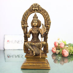 Brass Raja Rajeshwari Idol, Lalita Tripura Sundari Murti for Pooja, Home Decor, Gifting, Handcrafted Chola Art, Gold, 10.5 Inch, 1 Piece