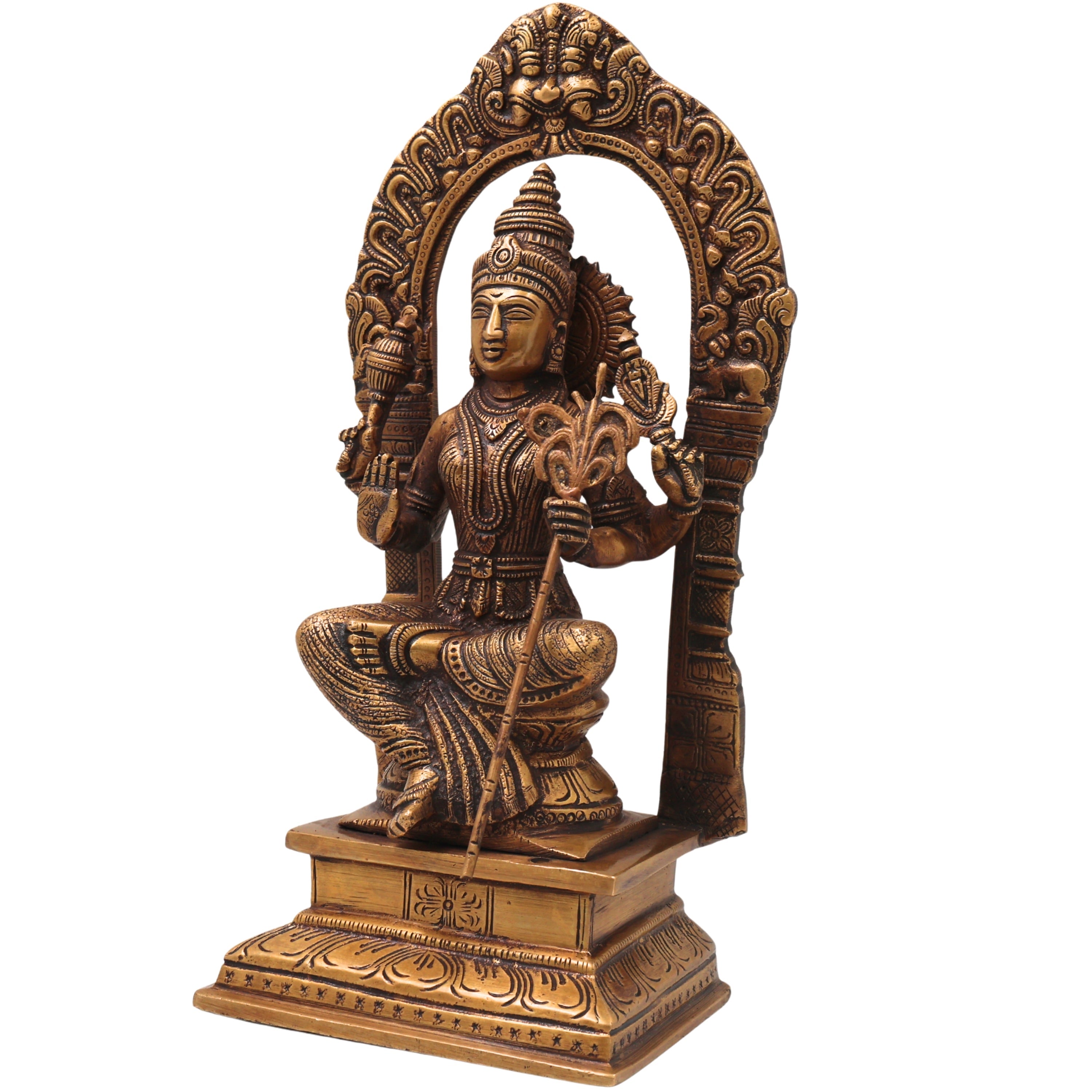 Brass Raja Rajeshwari Idol, Lalita Tripura Sundari Murti for Pooja, Home Decor, Gifting, Handcrafted Chola Art, Gold, 10.5 Inch, 1 Piece