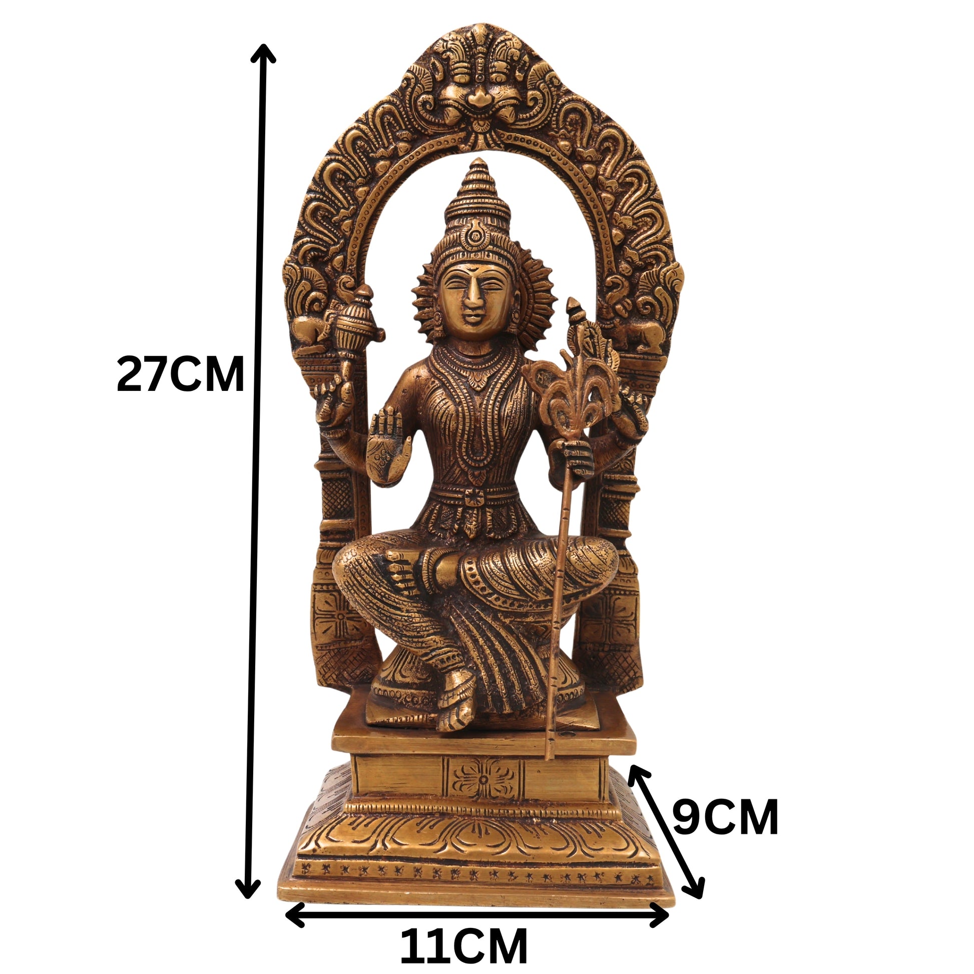 Brass Raja Rajeshwari Idol, Lalita Tripura Sundari Murti for Pooja, Home Decor, Gifting, Handcrafted Chola Art, Gold, 10.5 Inch, 1 Piece