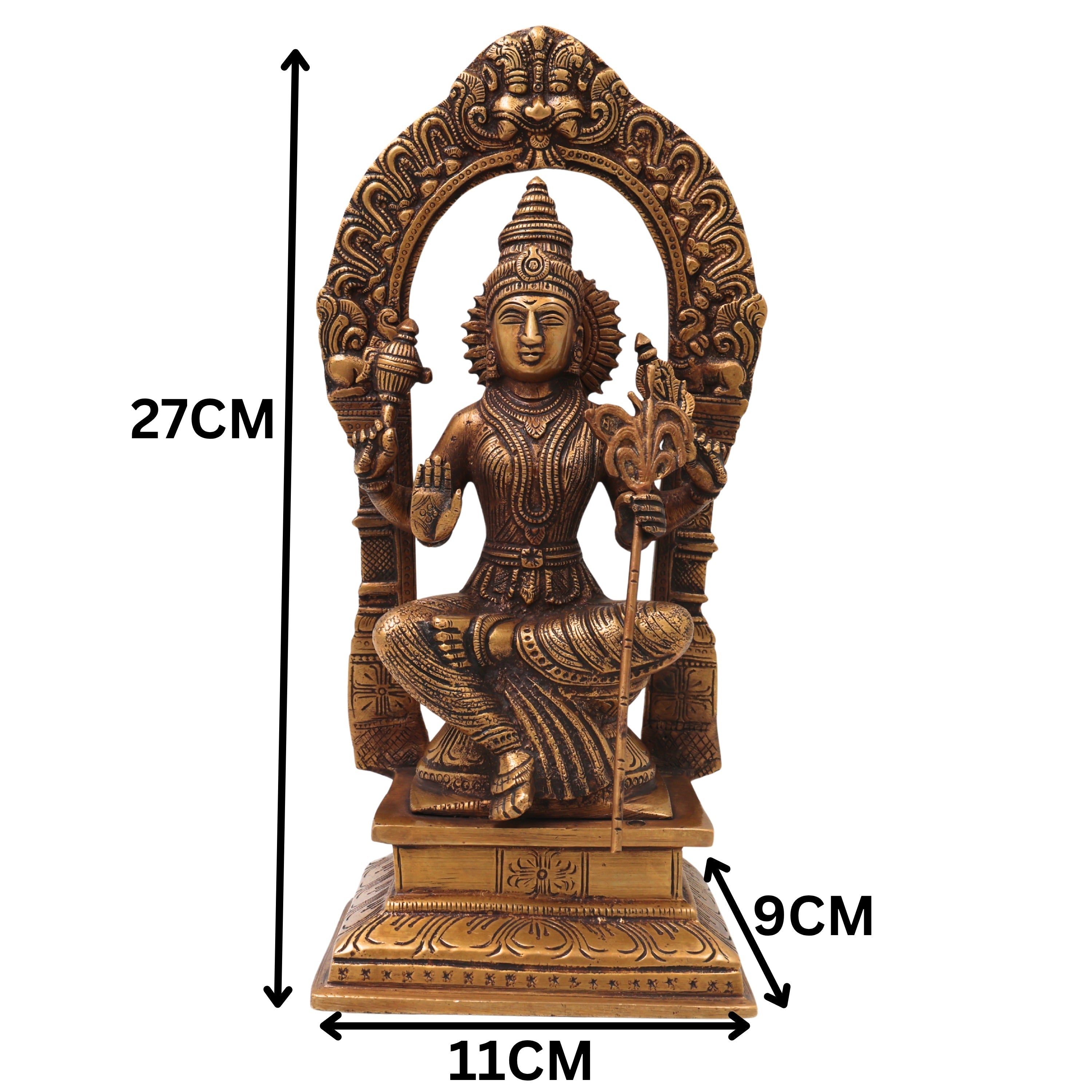 Brass Raja Rajeshwari Idol, Lalita Tripura Sundari Murti for Pooja, Home Decor, Gifting, Handcrafted Chola Art, Gold, 10.5 Inch, 1 Piece