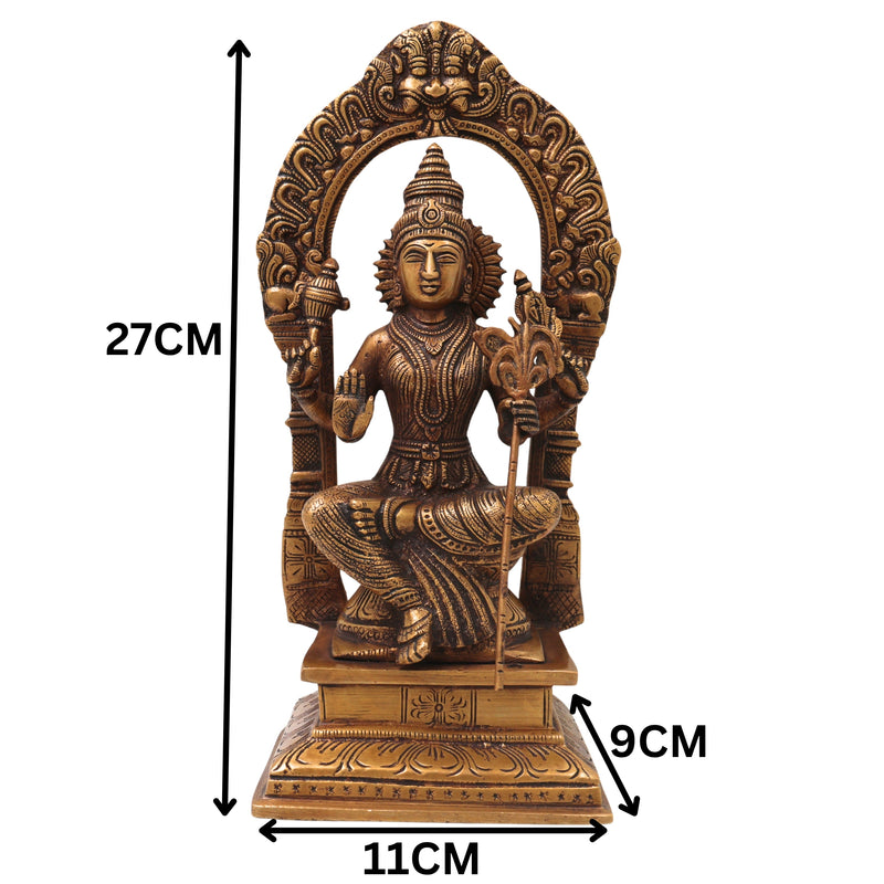 Brass Raja Rajeshwari Idol, Lalita Tripura Sundari Murti for Pooja, Home Decor, Gifting, Handcrafted Chola Art, Gold, 10.5 Inch, 1 Piece