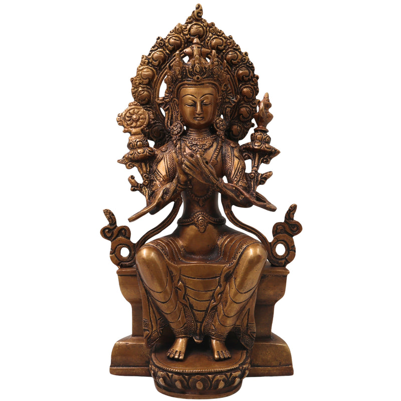 Brass Maitreya Buddha Idol, Future Buddha Ajita Bodhisattva Murti for Pooja, Home Decor, Gifting Handcrafted Traditional Sculpture, Gold, 12 Inch, 1 Piece