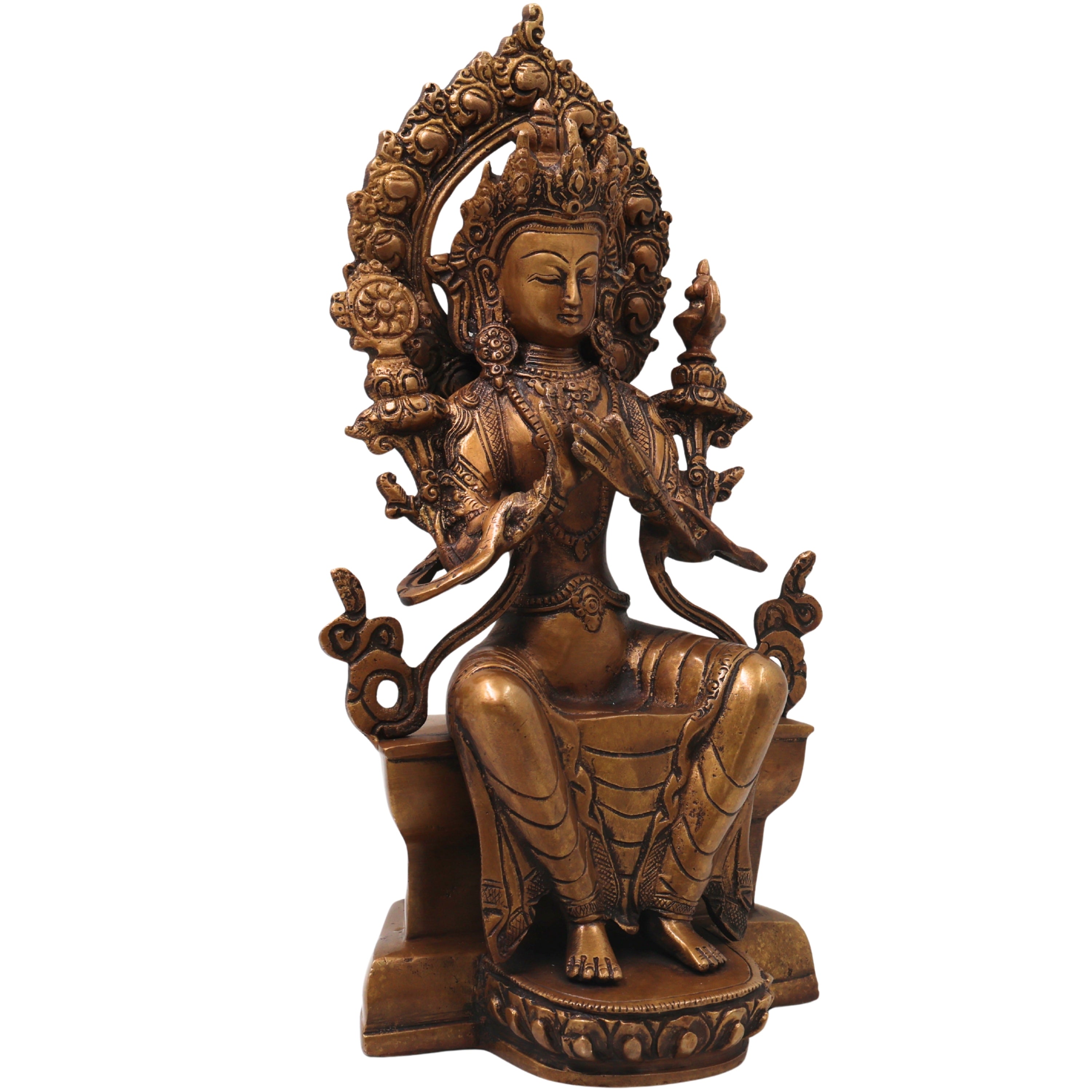 Brass Maitreya Buddha Idol, Future Buddha Ajita Bodhisattva Murti for Pooja, Home Decor, Gifting Handcrafted Traditional Sculpture, Gold, 12 Inch, 1 Piece