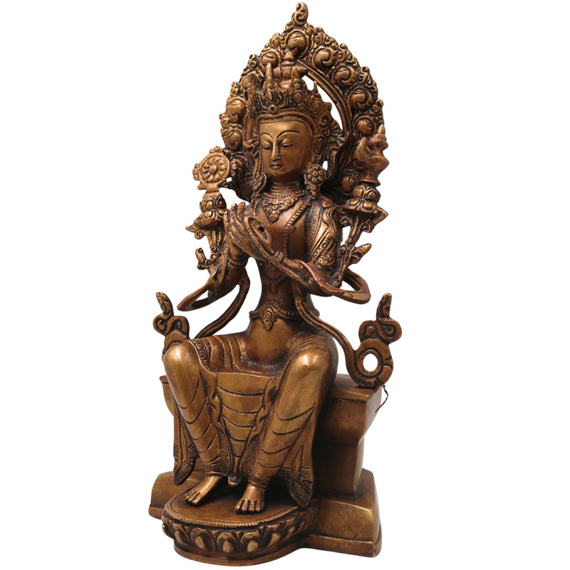 Brass Maitreya Buddha Idol, Future Buddha Ajita Bodhisattva Murti for Pooja, Home Decor, Gifting Handcrafted Traditional Sculpture, Gold, 12 Inch, 1 Piece
