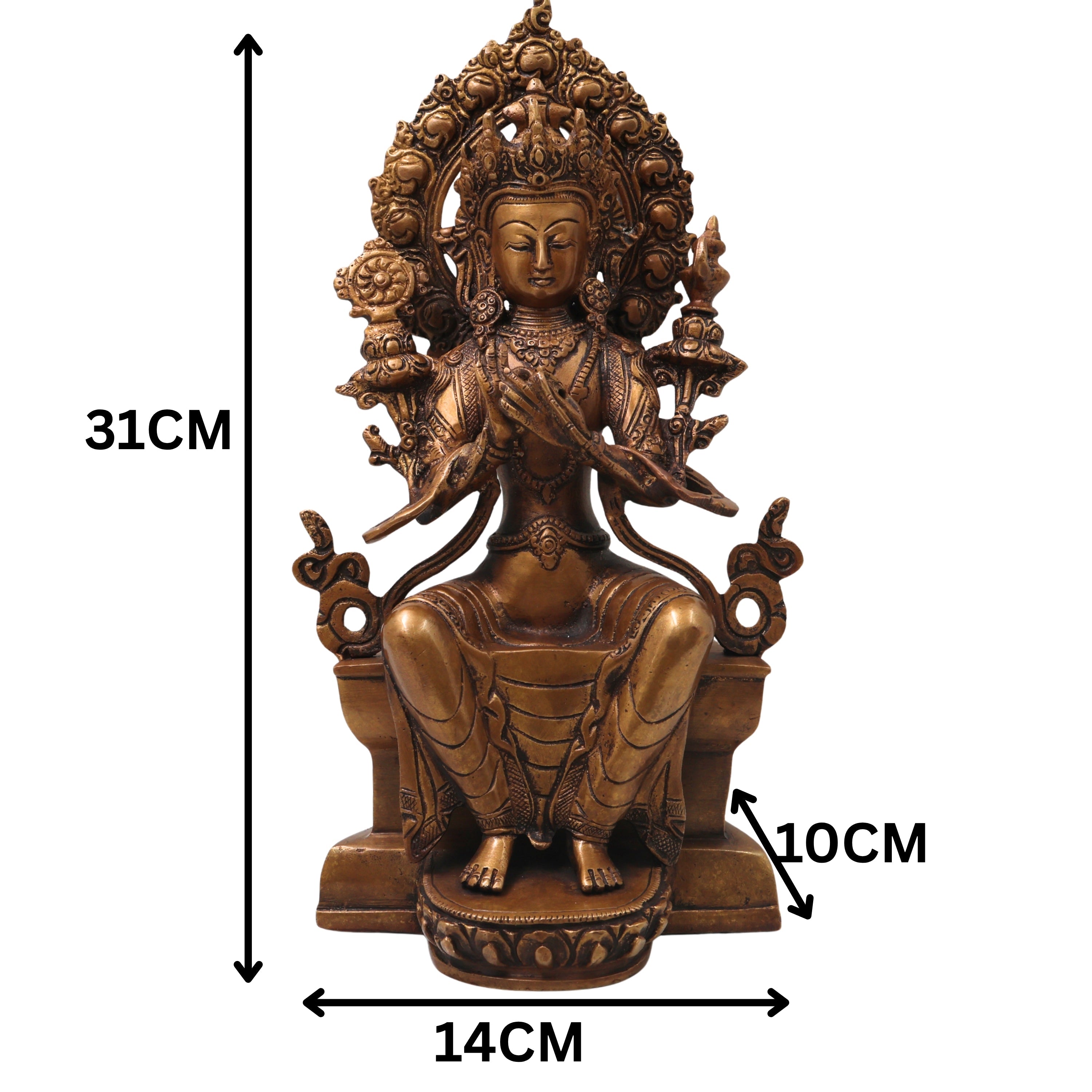 Brass Maitreya Buddha Idol, Future Buddha Ajita Bodhisattva Murti for Pooja, Home Decor, Gifting Handcrafted Traditional Sculpture, Gold, 12 Inch, 1 Piece