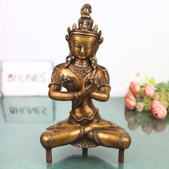 Brass Vajradhara Sattva Idol Statue Murti, Handcrafted Traditional Buddhist Sculpture for Pooja Decor Gifting, Gold, 11.5 Inch, 1 Piece