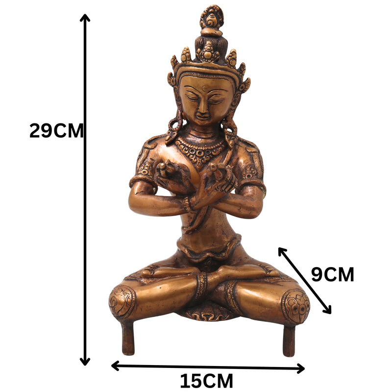 Brass Vajradhara Sattva Idol Statue Murti, Handcrafted Traditional Buddhist Sculpture for Pooja Decor Gifting, Gold, 11.5 Inch, 1 Piece