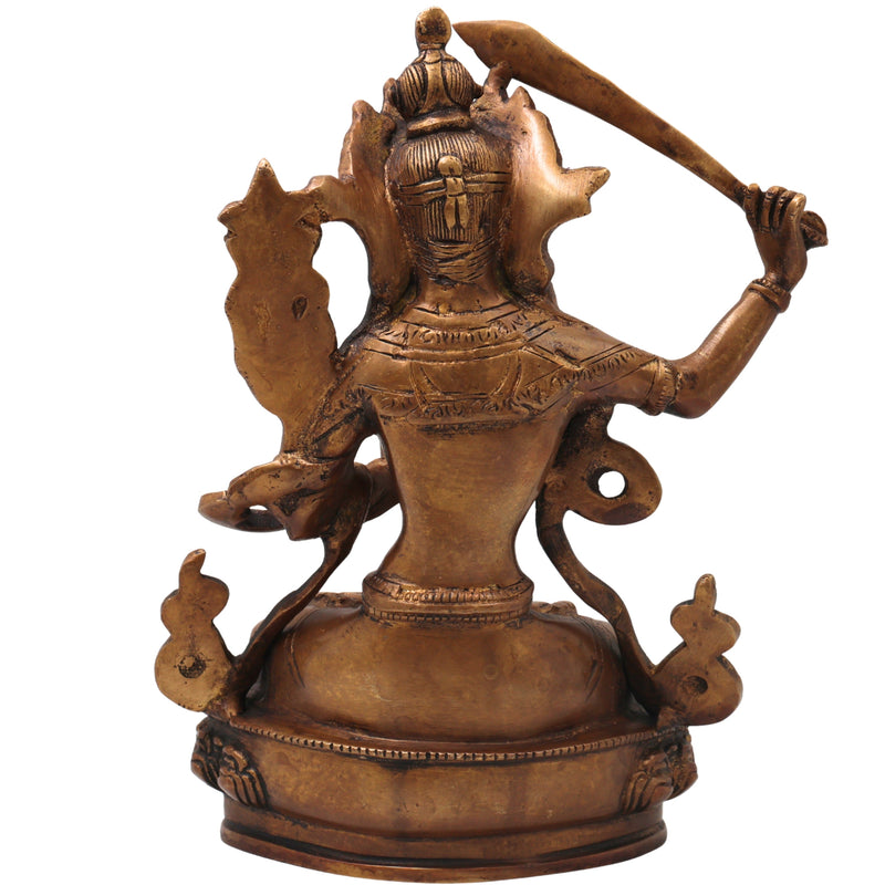 Brass Manjushri Bodhisattva Sculpture Idol for Pooja, Meditation, Home Decor, Gifting, Handcrafted Traditional Art, Gold, 9.5 Inch, 1 Piece