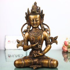 Brass Vajrasattva Idol Statue, Dorje Sempa Buddhist Murti for Pooja, Meditation, Home Decor & Gifting, Handcrafted Traditional Art, Gold, 11 Inch, 1 Piece