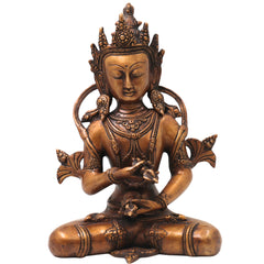 Brass Vajrasattva Idol Statue, Dorje Sempa Buddhist Murti for Pooja, Meditation, Home Decor & Gifting, Handcrafted Traditional Art, Gold, 11 Inch, 1 Piece