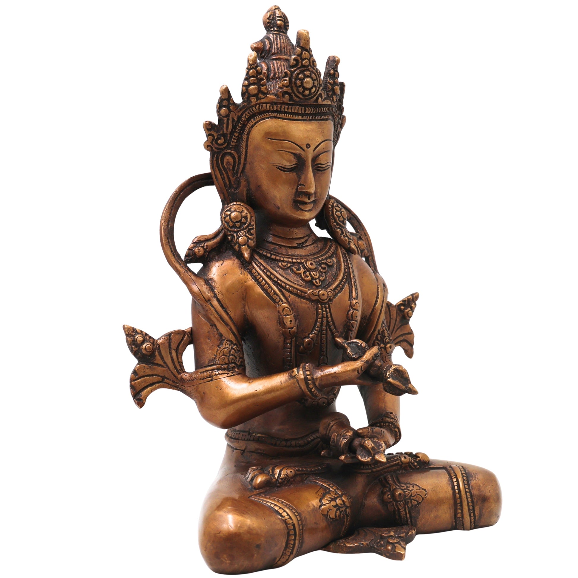 Brass Vajrasattva Idol Statue, Dorje Sempa Buddhist Murti for Pooja, Meditation, Home Decor & Gifting, Handcrafted Traditional Art, Gold, 11 Inch, 1 Piece