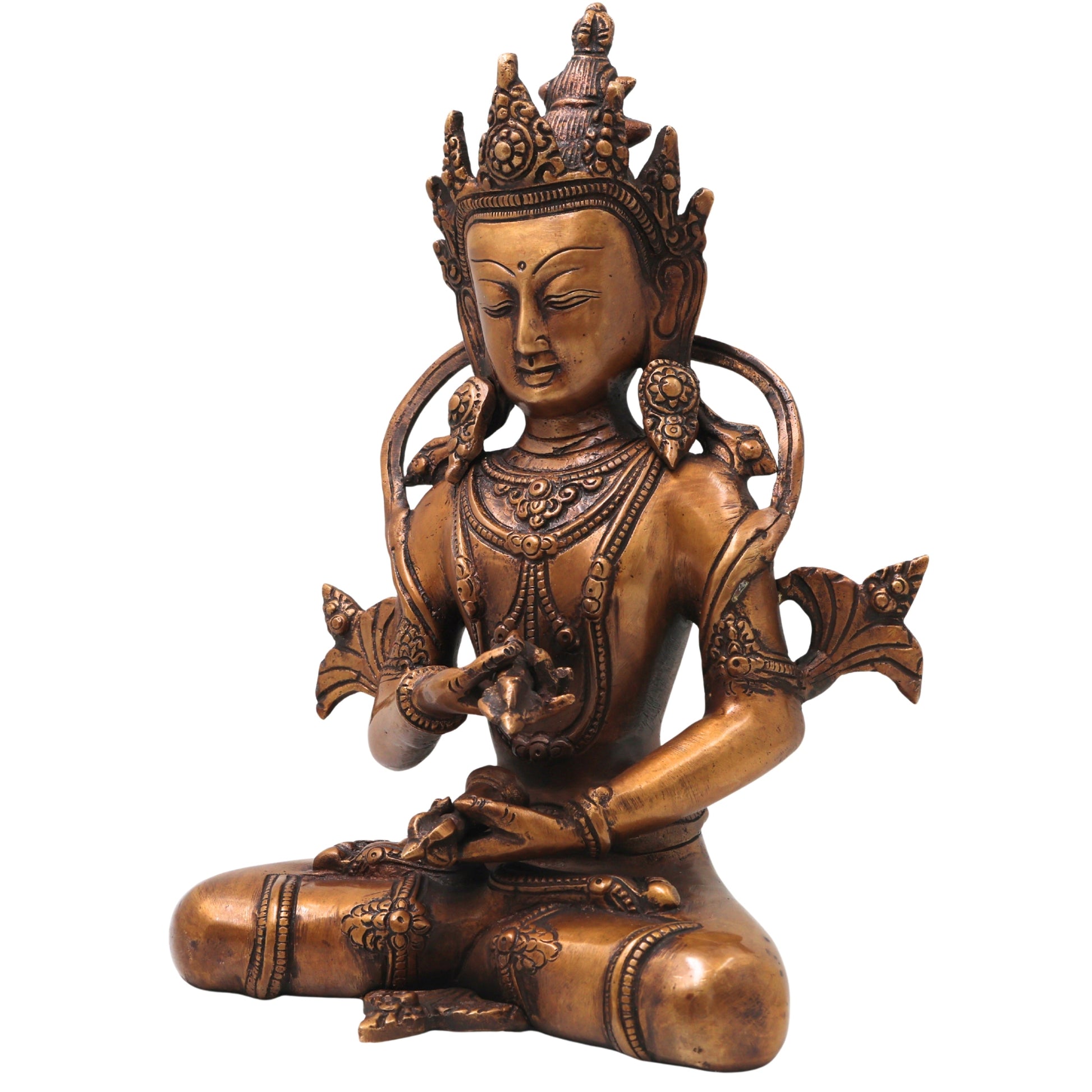 Brass Vajrasattva Idol Statue, Dorje Sempa Buddhist Murti for Pooja, Meditation, Home Decor & Gifting, Handcrafted Traditional Art, Gold, 11 Inch, 1 Piece