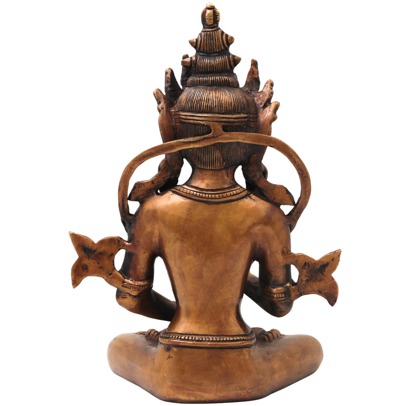 Brass Vajrasattva Idol Statue, Dorje Sempa Buddhist Murti for Pooja, Meditation, Home Decor & Gifting, Handcrafted Traditional Art, Gold, 11 Inch, 1 Piece