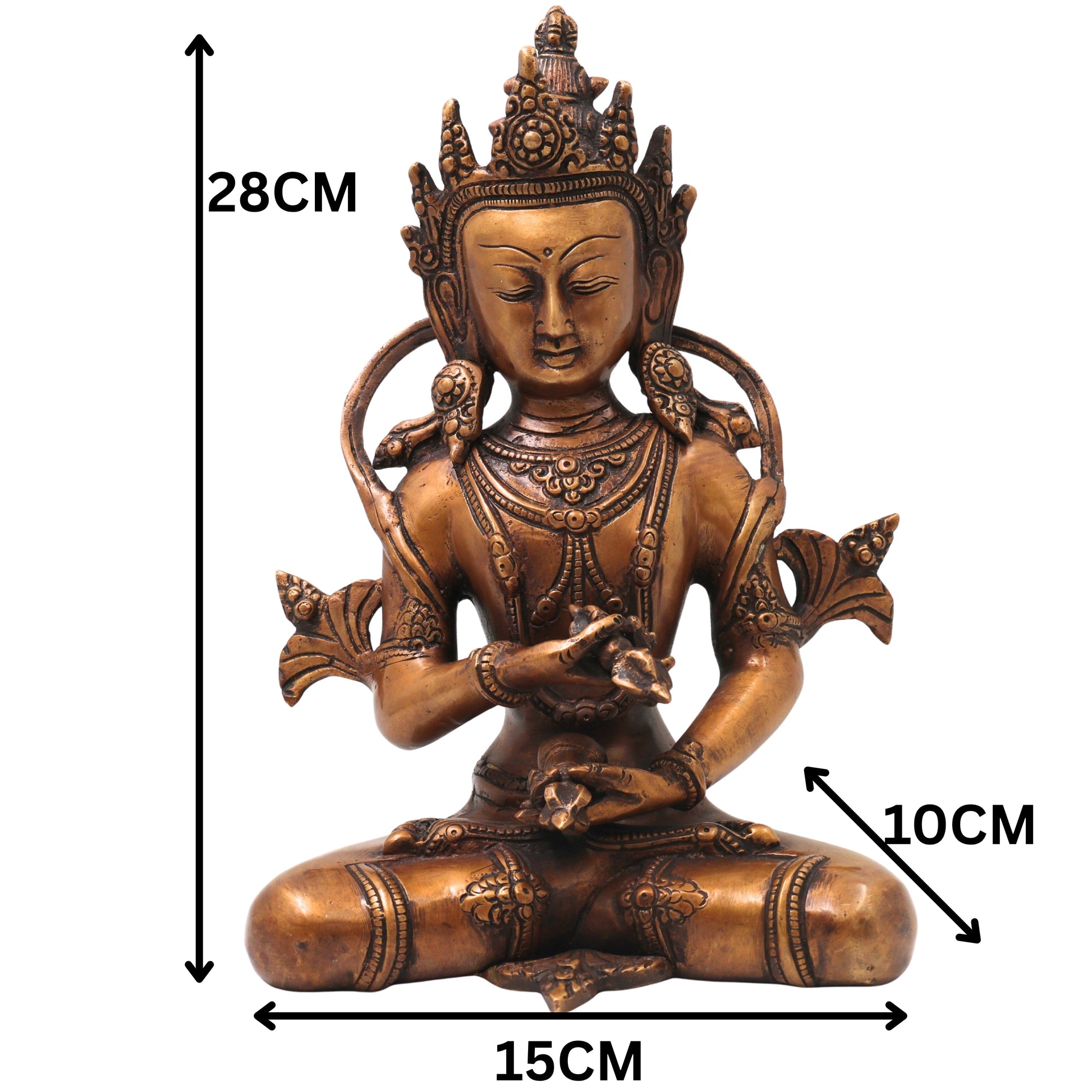 Brass Vajrasattva Idol Statue, Dorje Sempa Buddhist Murti for Pooja, Meditation, Home Decor & Gifting, Handcrafted Traditional Art, Gold, 11 Inch, 1 Piece