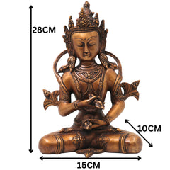 Brass Vajrasattva Idol Statue, Dorje Sempa Buddhist Murti for Pooja, Meditation, Home Decor & Gifting, Handcrafted Traditional Art, Gold, 11 Inch, 1 Piece