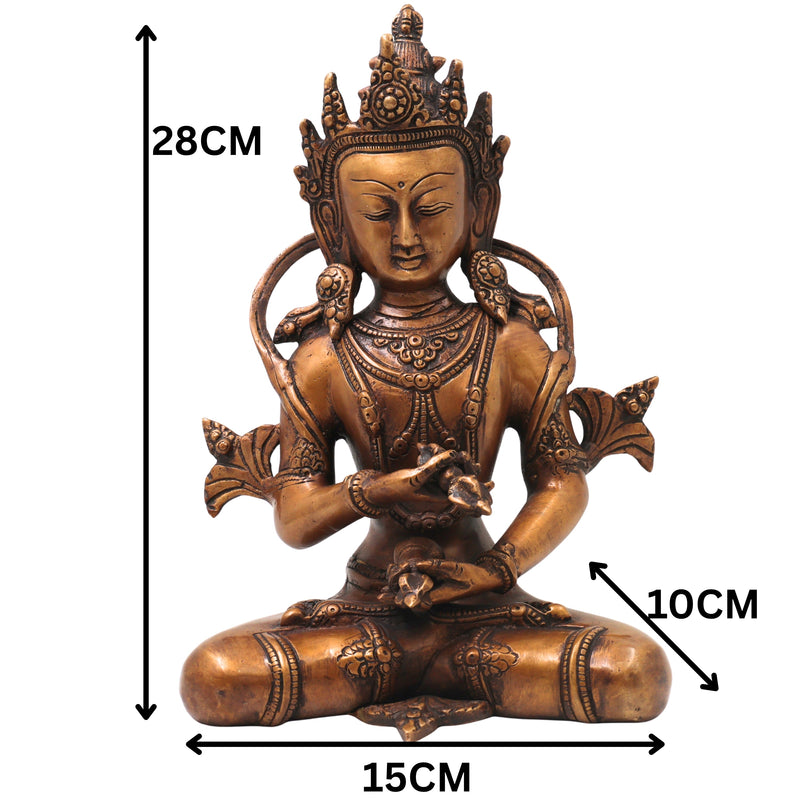 Brass Vajrasattva Idol Statue, Dorje Sempa Buddhist Murti for Pooja, Meditation, Home Decor & Gifting, Handcrafted Traditional Art, Gold, 11 Inch, 1 Piece