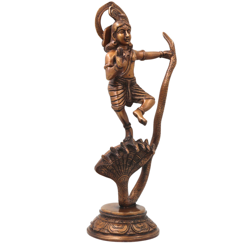 Brass Krishna Kaliya Daman Idol, Kalinga Narthana Murti, Handcrafted Traditional Chola Pooja Decor Gift Statue, Gold, 14 Inch, 1 Piece