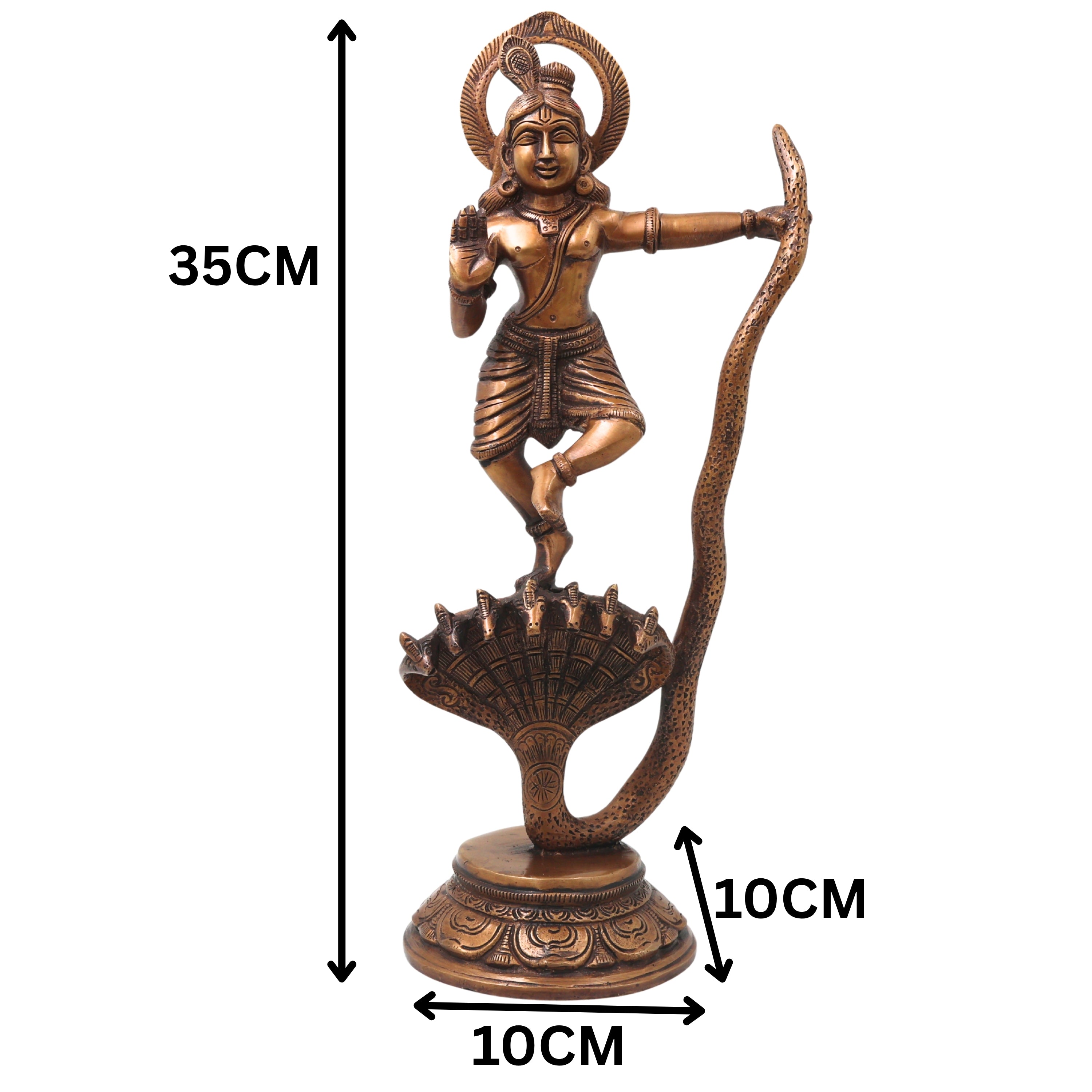 Brass Krishna Kaliya Daman Idol, Kalinga Narthana Murti, Handcrafted Traditional Chola Pooja Decor Gift Statue, Gold, 14 Inch, 1 Piece