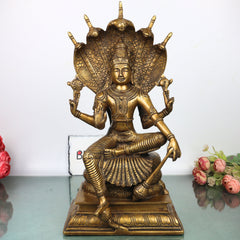 Brass Lord Vishnu Narayana Idol, Handcrafted Traditional Chola Perumal Murti for Pooja, Decor & Gifting, Gold, 16.5 Inch, 1 Piece