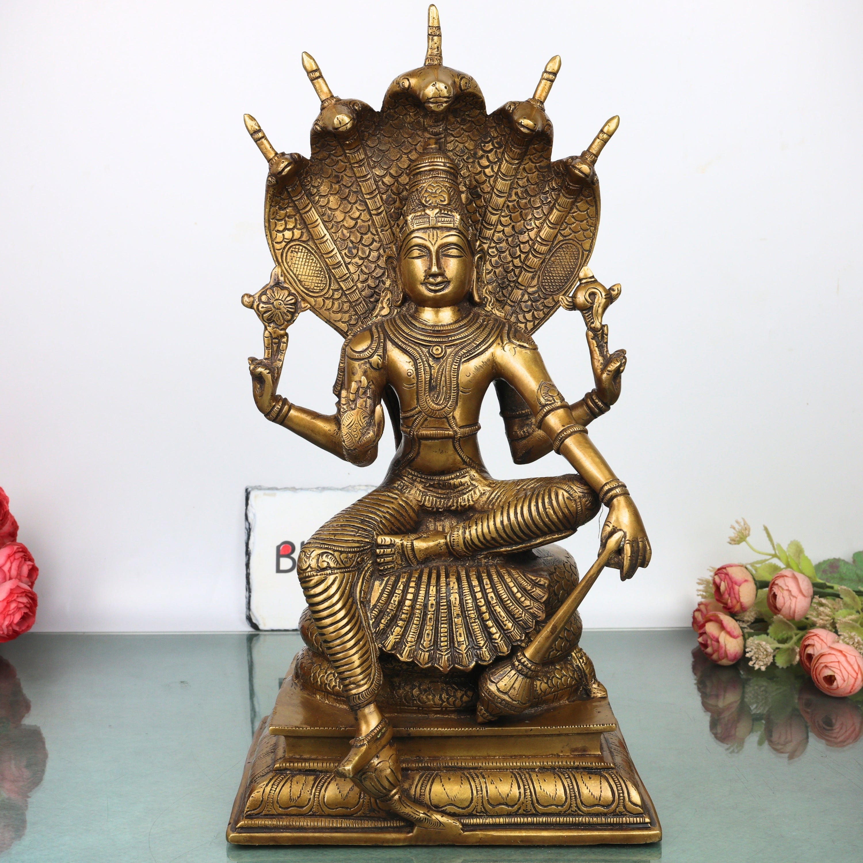 Brass Lord Vishnu Narayana Idol, Handcrafted Traditional Chola Perumal Murti for Pooja, Decor & Gifting, Gold, 16.5 Inch, 1 Piece