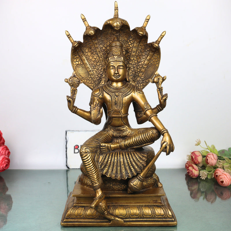 Brass Lord Vishnu Narayana Idol, Handcrafted Traditional Chola Perumal Murti for Pooja, Decor & Gifting, Gold, 16.5 Inch, 1 Piece