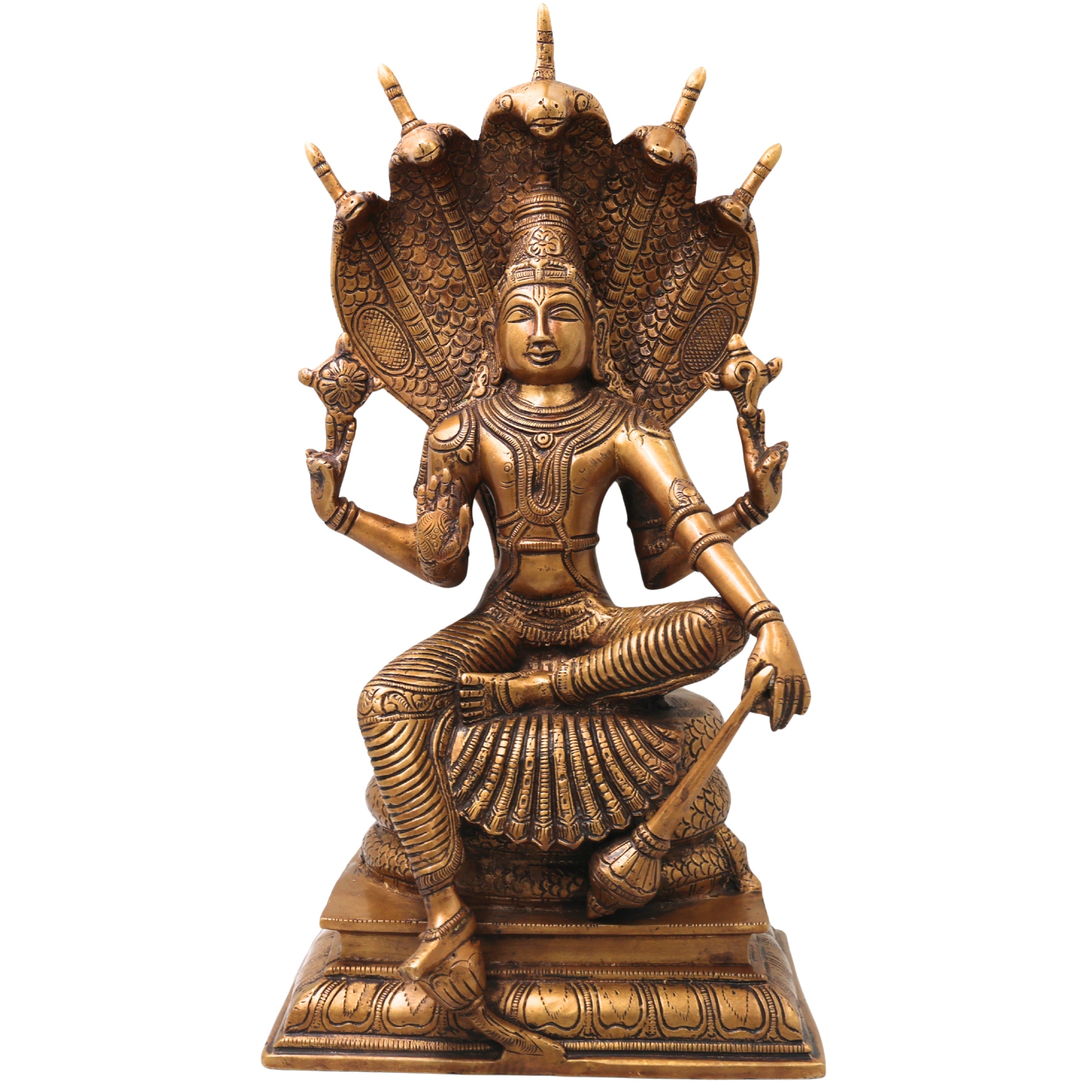 Brass Lord Vishnu Narayana Idol, Handcrafted Traditional Chola Perumal Murti for Pooja, Decor & Gifting, Gold, 16.5 Inch, 1 Piece