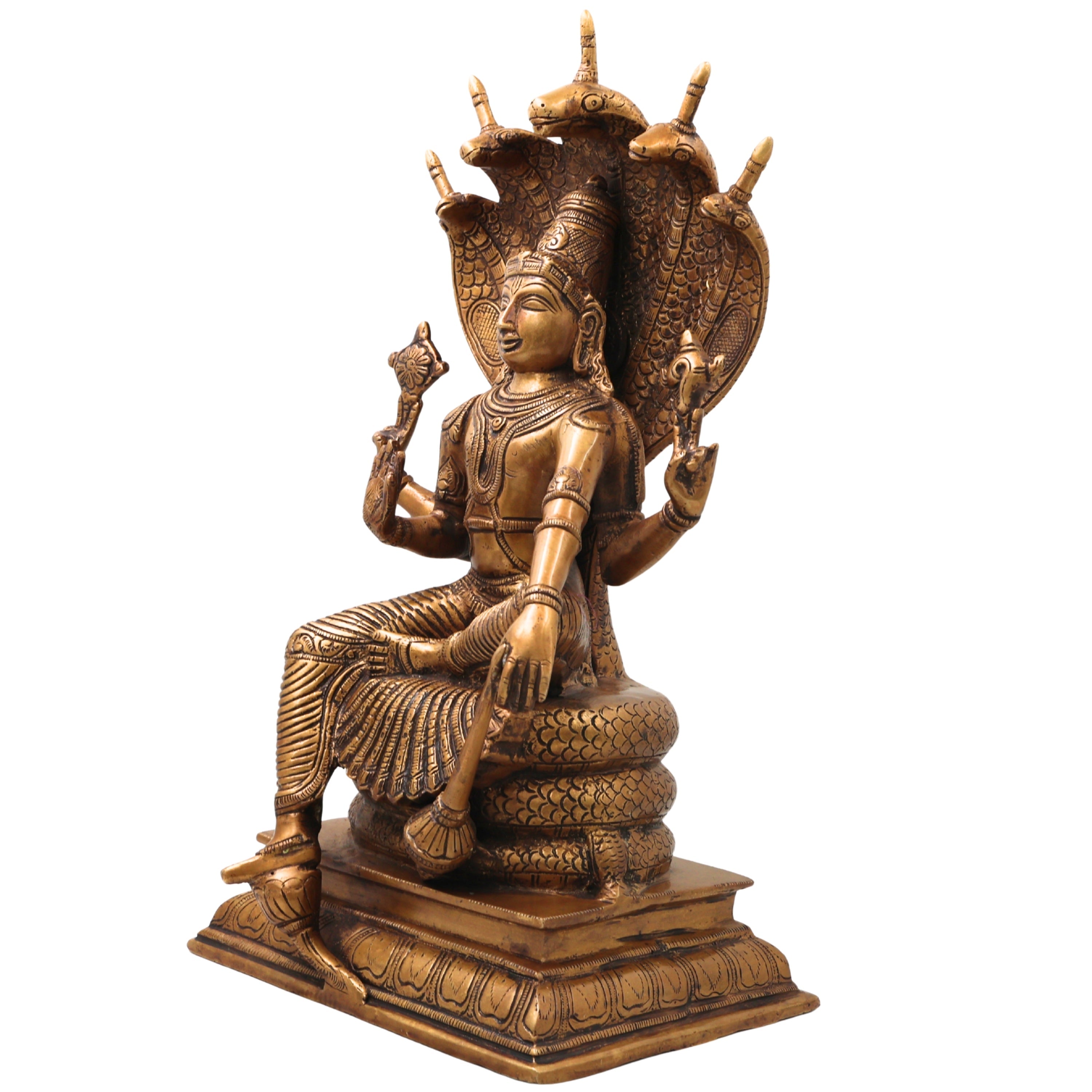 Brass Lord Vishnu Narayana Idol, Handcrafted Traditional Chola Perumal Murti for Pooja, Decor & Gifting, Gold, 16.5 Inch, 1 Piece