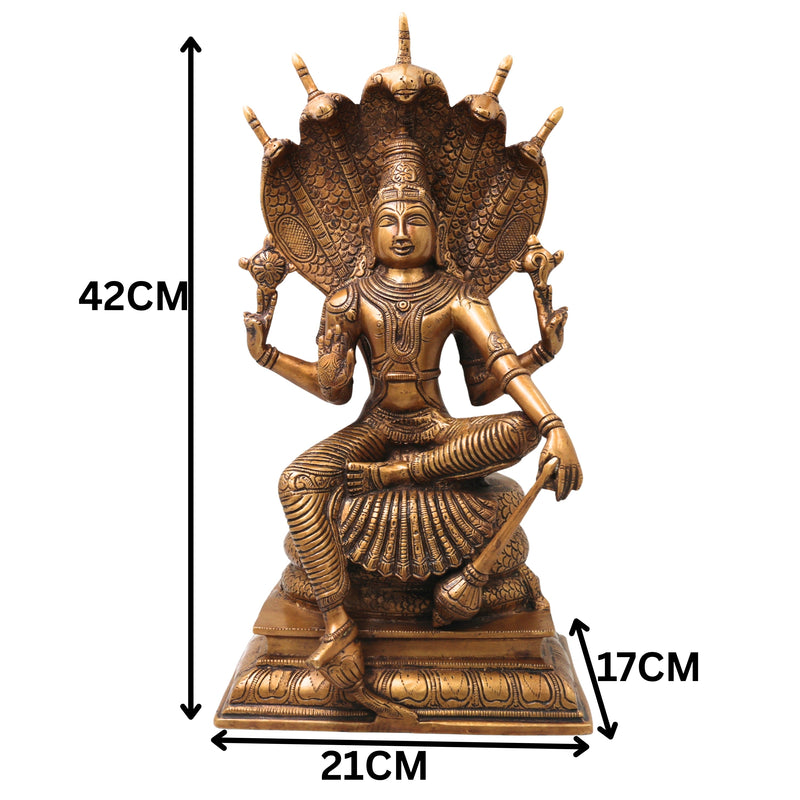 Brass Lord Vishnu Narayana Idol, Handcrafted Traditional Chola Perumal Murti for Pooja, Decor & Gifting, Gold, 16.5 Inch, 1 Piece
