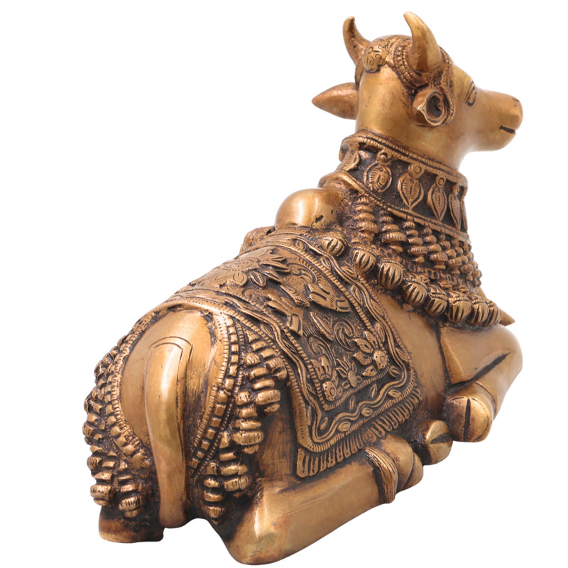 Brass Nandikeshwara Nandi Idol, Handcrafted Traditional Chola Vrishabha Murti for Pooja, Decor & Gifting, Gold, 6.5 Inch, 1 Piece